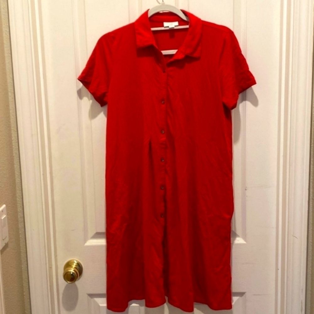 J. Jill Women's Modal Cotton Red Button Up Midi Dress Size Small - Picture 2 of 7
